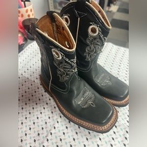 Kids Dark Brown Western Cowboy Boots Pull On Leather